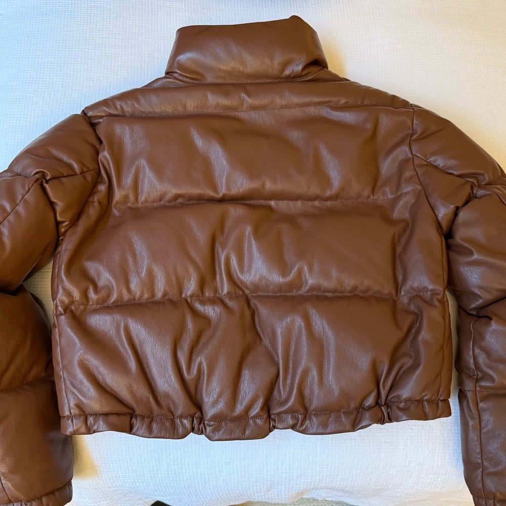 Aritzia Brown Leather Puffer Jacket - Picture 3 of 3
